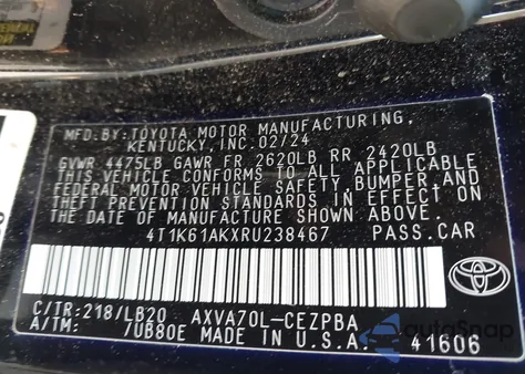 2024 Toyota Camry Xse z USA, uszkodzony, nr VIN 4T1K61AKXRU238467